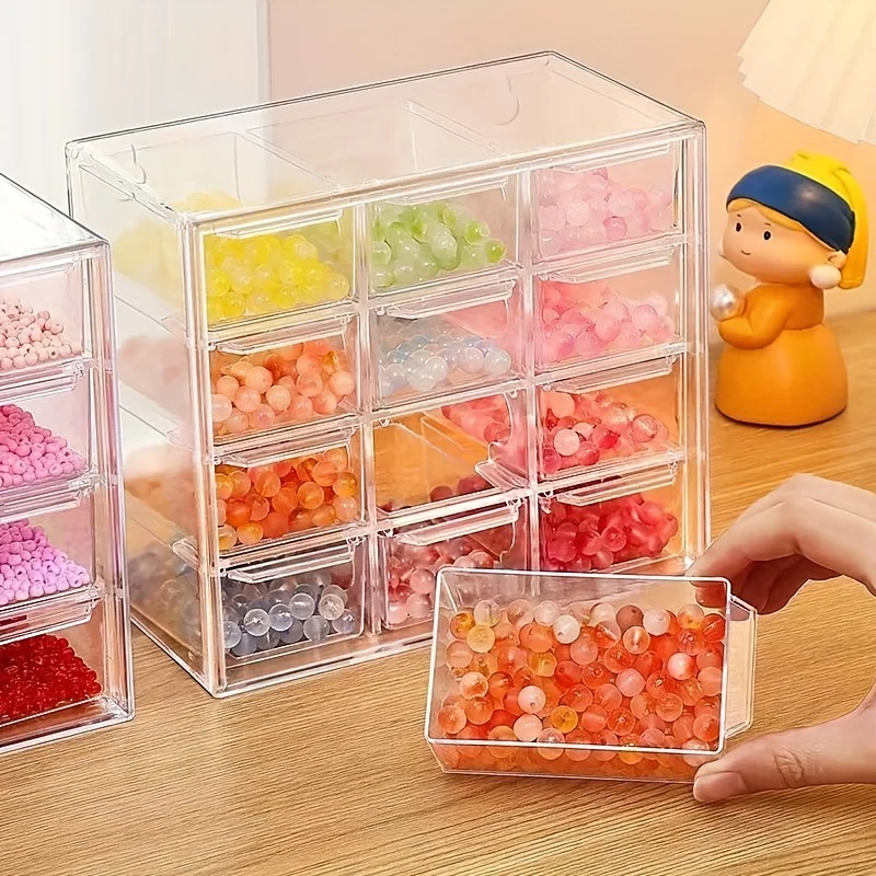 DIY Handmade Bead Storage Box Drawer Style Dust proof Desktop Handmade Bead Storage and Sorting Box Transparent Material Box