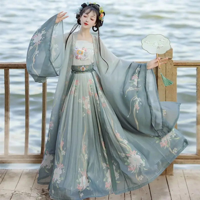 Traditional Women Song Dynasty Embroidery Print Hanfu Dress Ancient Chinese Style Stage Costume Dance Hanfu Princess Outfits