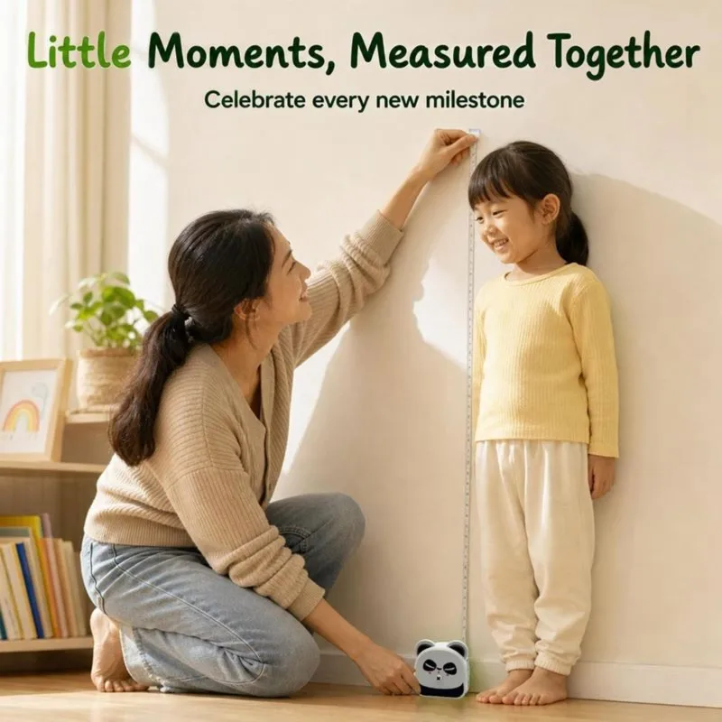DT16 Kids Retractable Tape Measure 2 in 1 with Countdown Timer, Green Cartoon Design for Height Measurement