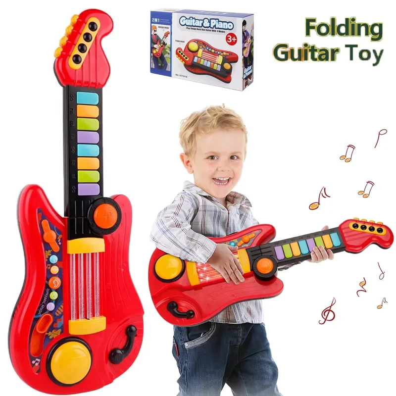 2-in-1 elektrisches Kindergitarrenspielzeug, faltbares Spielzeug, Gitarre, Klavier, Anfänger, Musikinstrumente, frühe Bildung für Kinder, Geschenk/Weihnachtsgeschenke