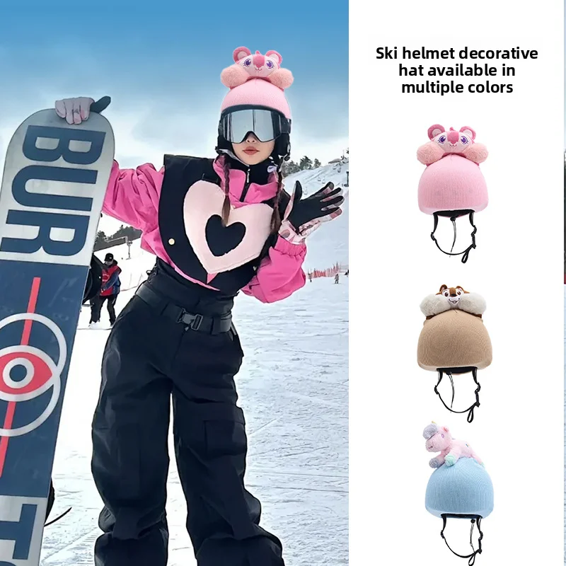 

Cute and spicy girl ski helmet set, skiing equipment for men and women, plush and cute decoration, same cover, snowboard hat, tr