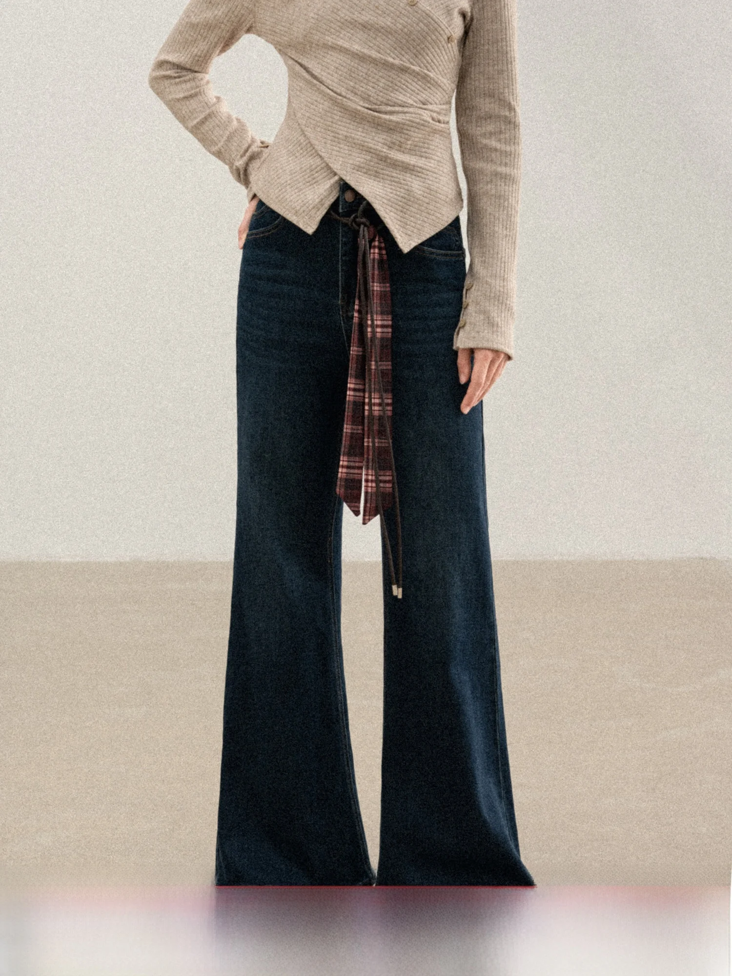 

Женские джинсы с высокой талией, расклешенные, в стиле ретро, с поясом, прямые, длинные брюки, осенняя новинка, стройнящие, универсальные, повседневные, джинсовые