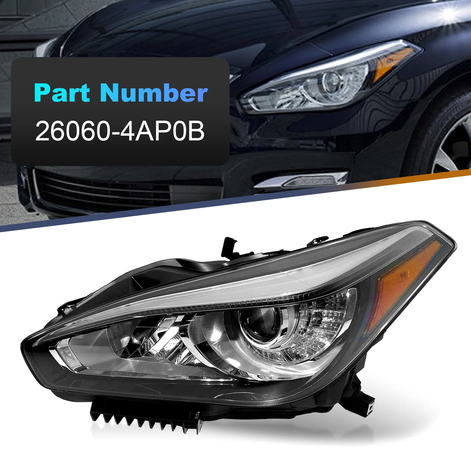 1 Pcs Car Headlight, Left Side, Without AFS For 2015-2019 Infiniti Q70 26060-4AP0B