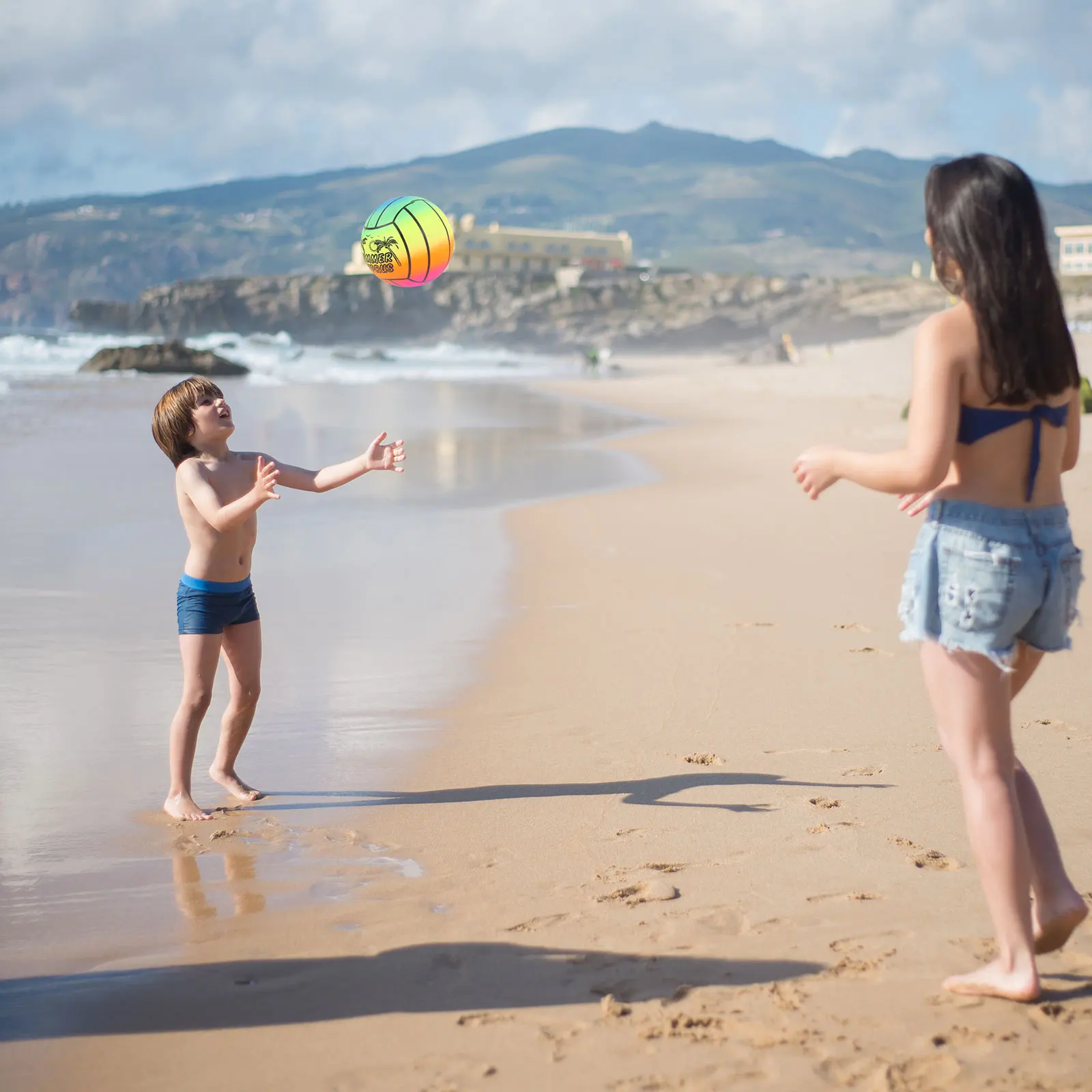

3 pcs Rainbow Elastic Bounce Ball Kids Catching Throwing Skill Training Beach Gradient Flapping
