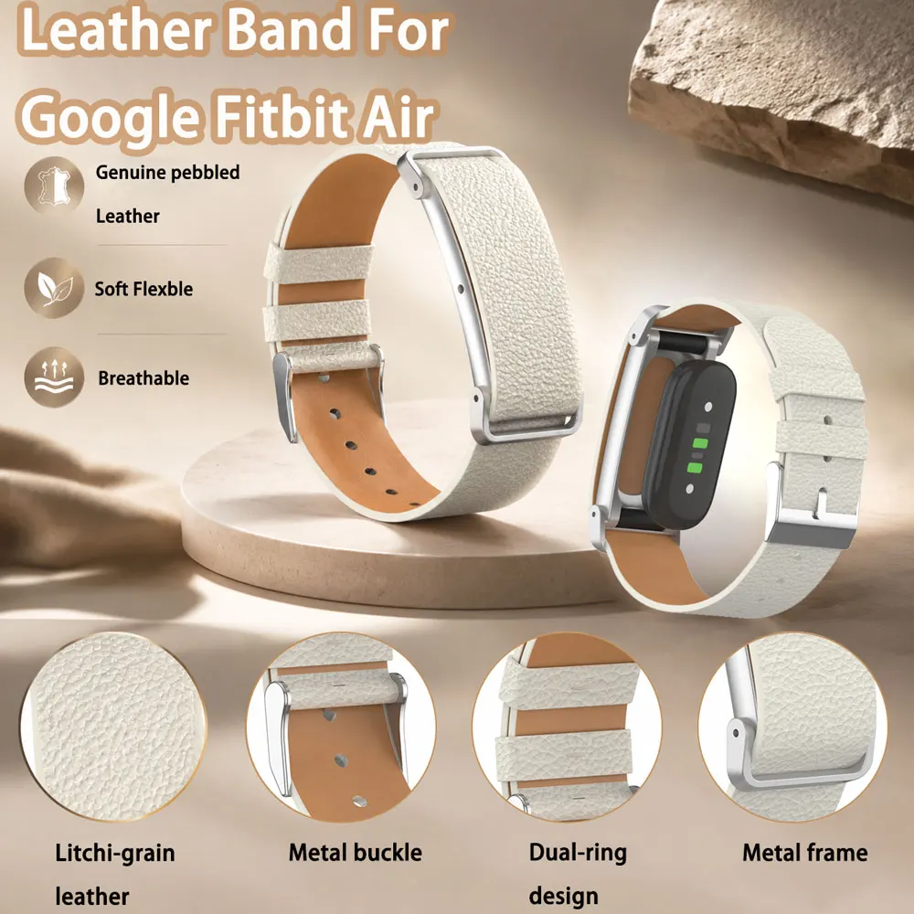 2 Stück Leder-Uhrenarmband für Google Fitbit Air, atmungsaktiv, weich, luxuriöse Lederoptik, Metallschnalle, Ersatz-Armband