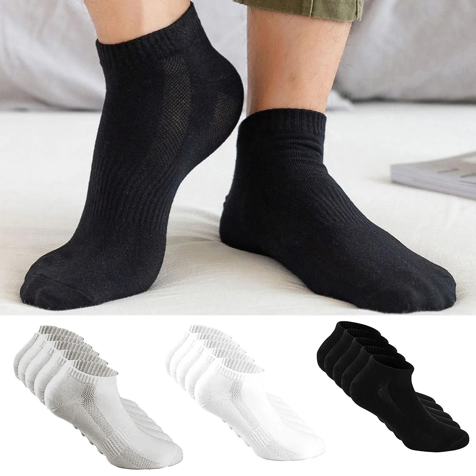 

5 Pairs Men's Women's Sports Socks Half Socks Short Breathable Mesh Casual Athletic Running Comfort Solid Color Black White