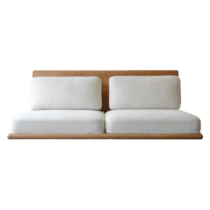 

Japanese-style wabi-sabi wind log, living room floor, cream wind double three-person straight row fabric sofa