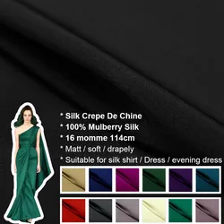 100% seta CREPE DE CHINE 16momme larghezza 114cm abito da sera di lusso in tessuto per cucire