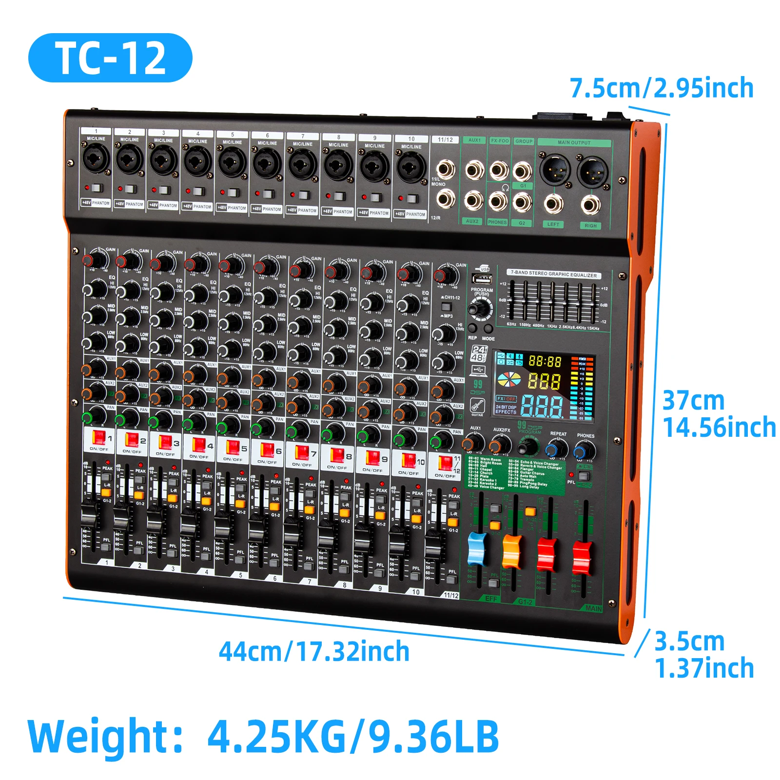Depusheng TC12 جهاز مزج الصوت الاحترافي 99DSP 12 قناة المزدوج مجموعة DJ وحدة التحكم خلط 48 فولت الطاقة الوهمية USB لتسجيل شريط المرحلة