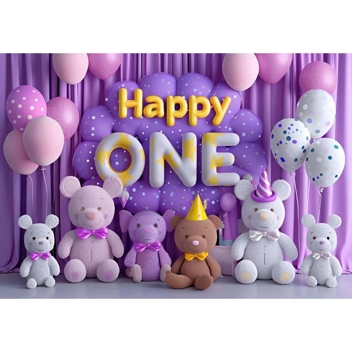 

Allenjoy Happy 1st Birthday Purple Toy Backdrop