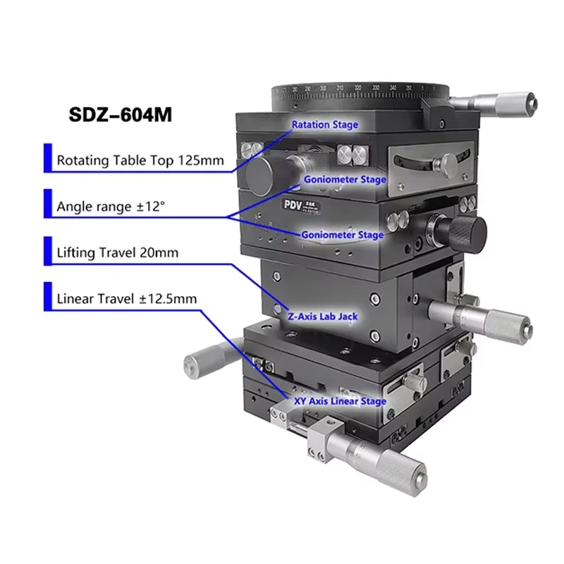 Precision Manual Six Dimensional Combination Stage Translation Lift Rotation Angle Multi Dimensiona Adjust Table