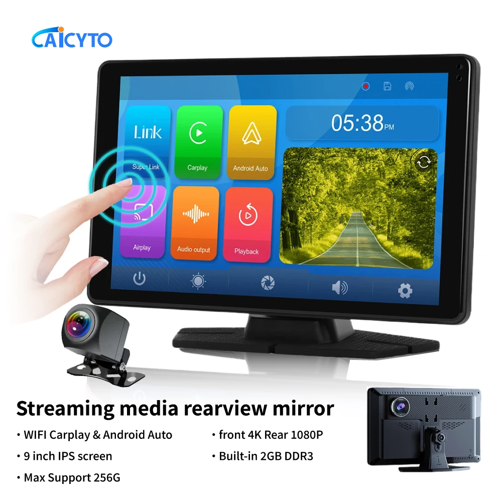 

9inch IPSCar DVR UHD 4K Dash Cam Monitor Wireless CarPlay Android Auto Car Driving Recorder Bluetooth FM AUX Support Rear Camera