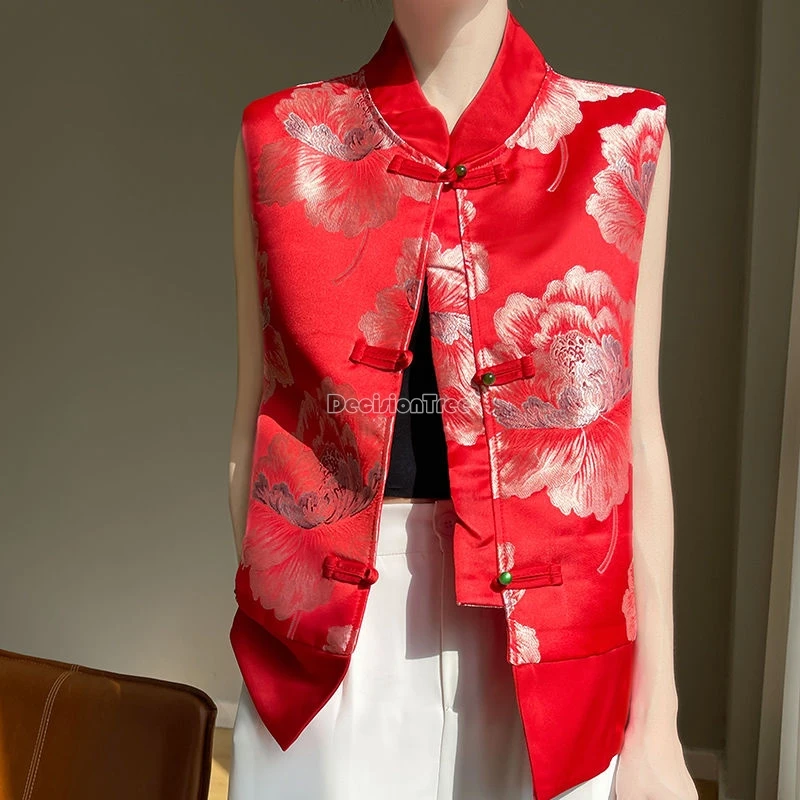 2024 handmade peony embroidery tang suit vest chinese style gorgeous elegant classical vest temperament slim versatile cardigan