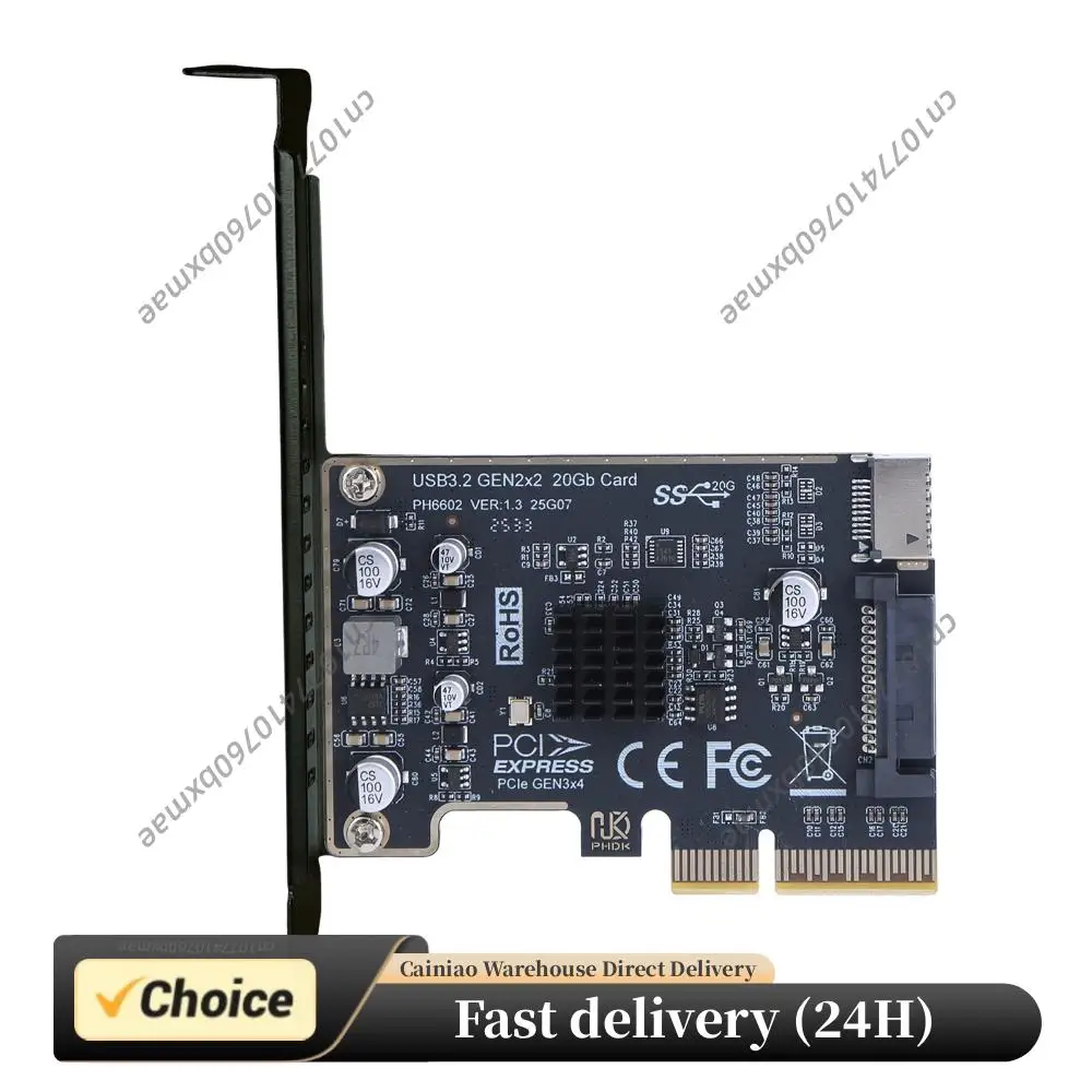 

USB 3.2 GEN2 20Gb Riser Board PCI Express X4 To Type E Expansion Card Riser Converter for Desktop PC Front Panel TYPE C
