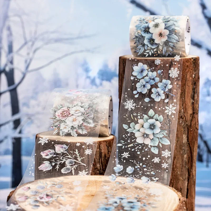 1Roll/2Roll Winter PET Die-Cut Washi Tape Winter Flower Sea Series 6 Designs Basic Scrapbook Base Layer Materials Diary Album