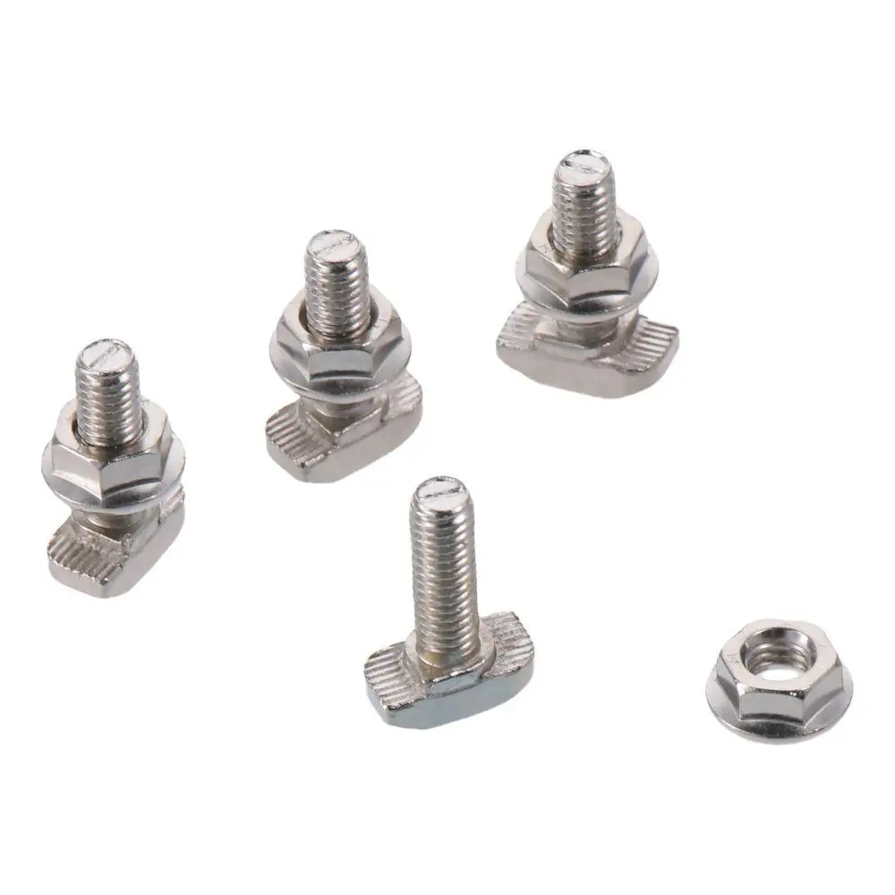 20 Sets Silver T Slot Drop-in Bolt Flange M6x20mm T Shape Stud Sliding Screw Carbon Steel Hex for 30 Series Aluminum Profile