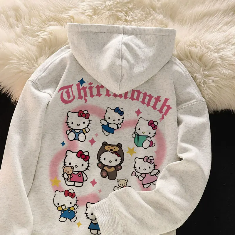 2024 Hot Selling Girls Hoodie Fashion Casual Spring and Autumn Winter New HelloKitty Printed Large Children\'s Cotton Hooded Coat