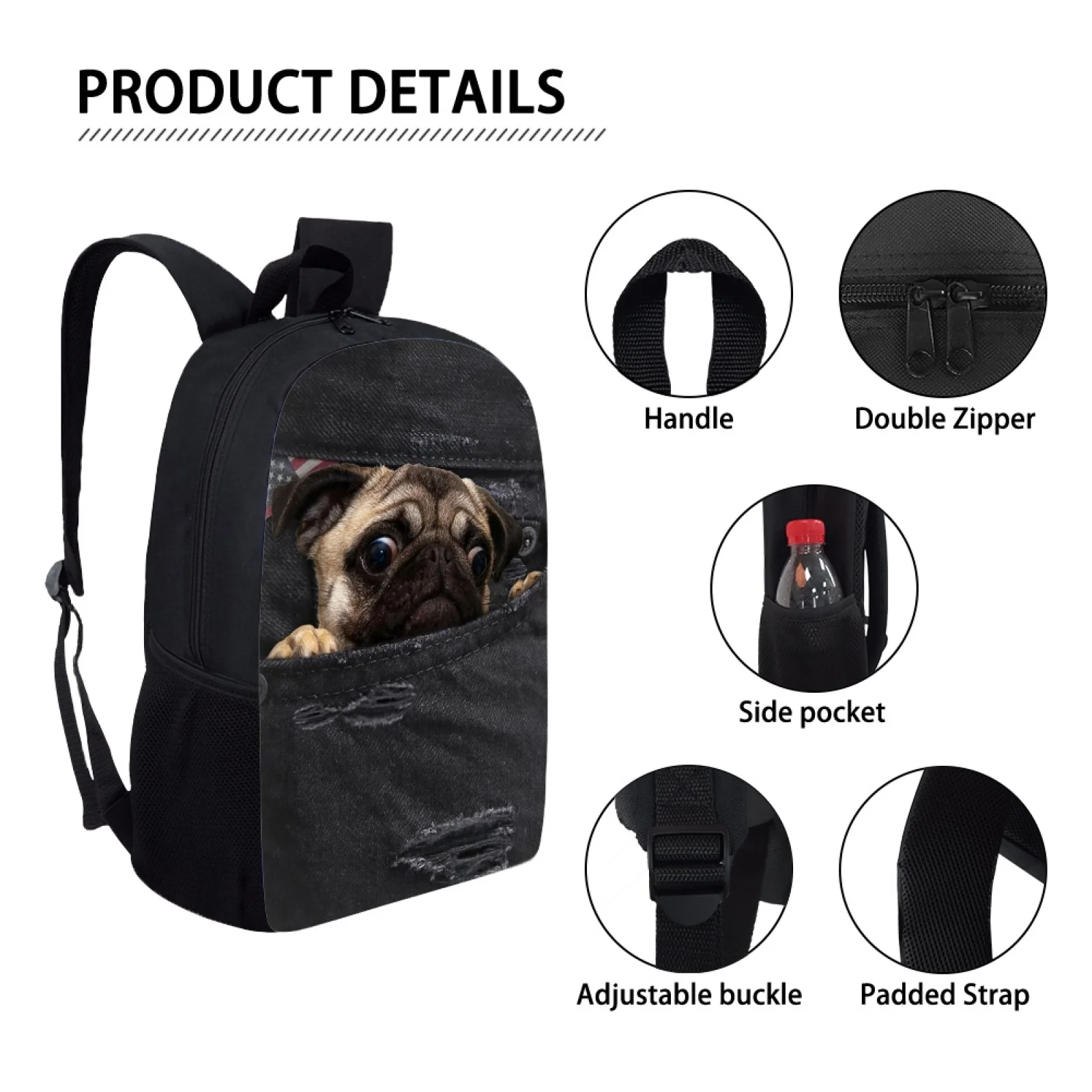 School Bags For Boys Girls 2025 Dog Pug Print Kids Schoolbag Kid Backpack Children Bookbag Back Pack Bagpack Mochila Escolar