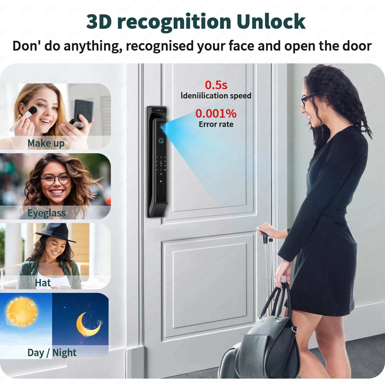 Tuya wifi Digital Electronic  lock 3D face Smart door lock Password Camera Electronic Lock video call For Home