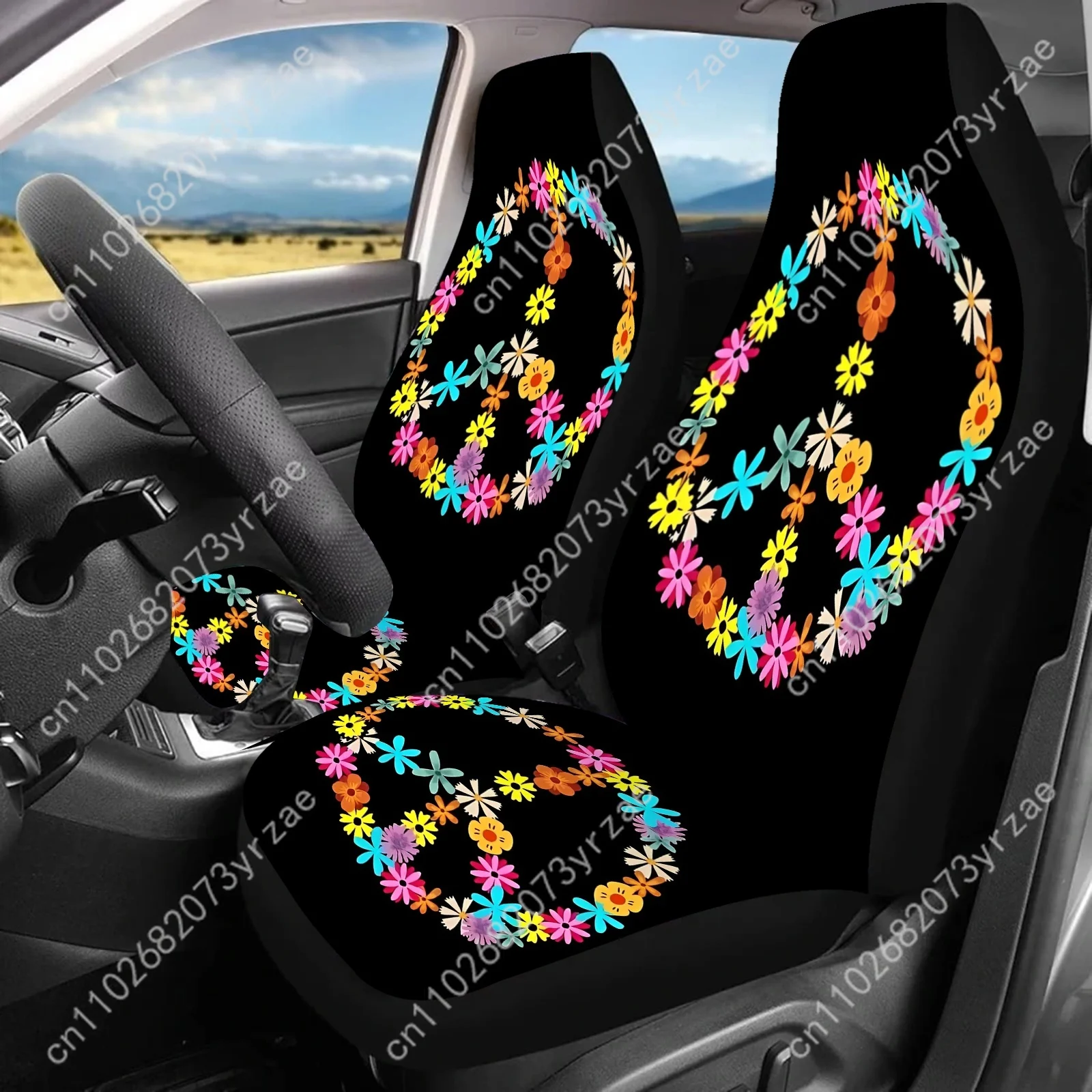 

Floral Peace Sign Car Seat Covers Universal Environmentally Friendly Interior Decorations Comfortable Breathable Car Seat Covers