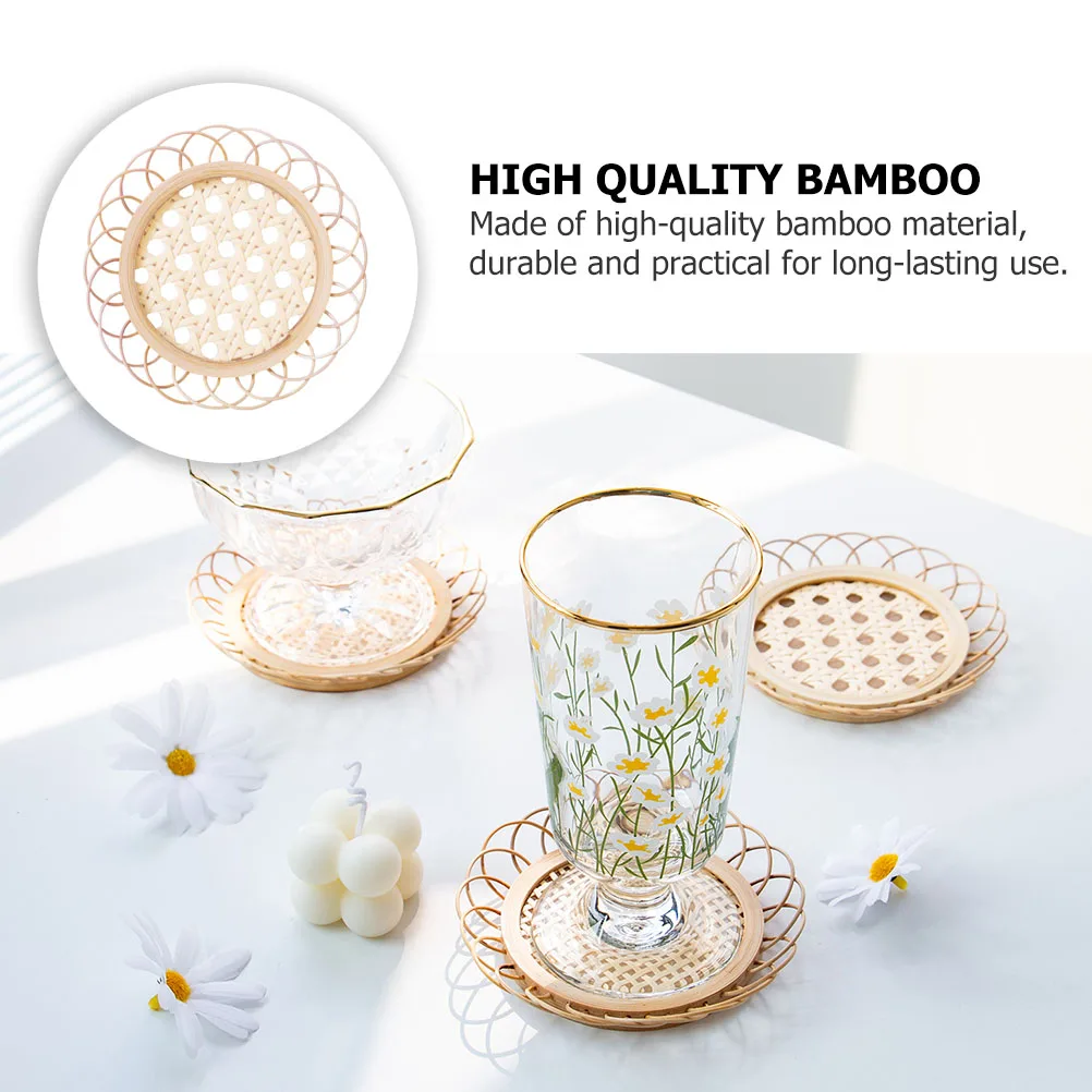 

2Pcs Bamboo Fruit Tray Premium Heat Resistant Placemat Smooth Finish Table Protector for Cup Mug Wine Glass Scratch Proof Eco