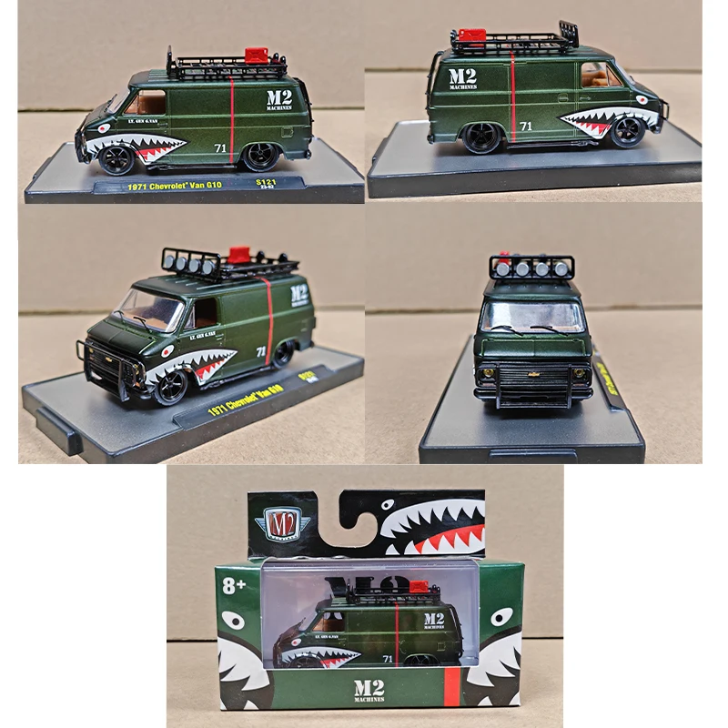 Modelo do carro do brinquedo com pintura da boca do tubarão, carro do brinquedo, perfil baixo, G10 modificado Van, modelo da liga, presente da coleção, M2, 1:64