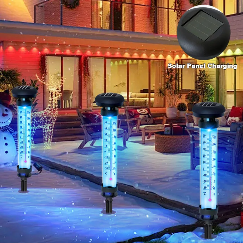 في الهواء الطلق مقاوم للماء تعمل بالطاقة الشمسية حديقة ضوء LED مصباح ديكور الحديقة مع ميزان الحرارة مقاوم للماء مصابيح إضاءة للمناظر الطبيعية للفناء