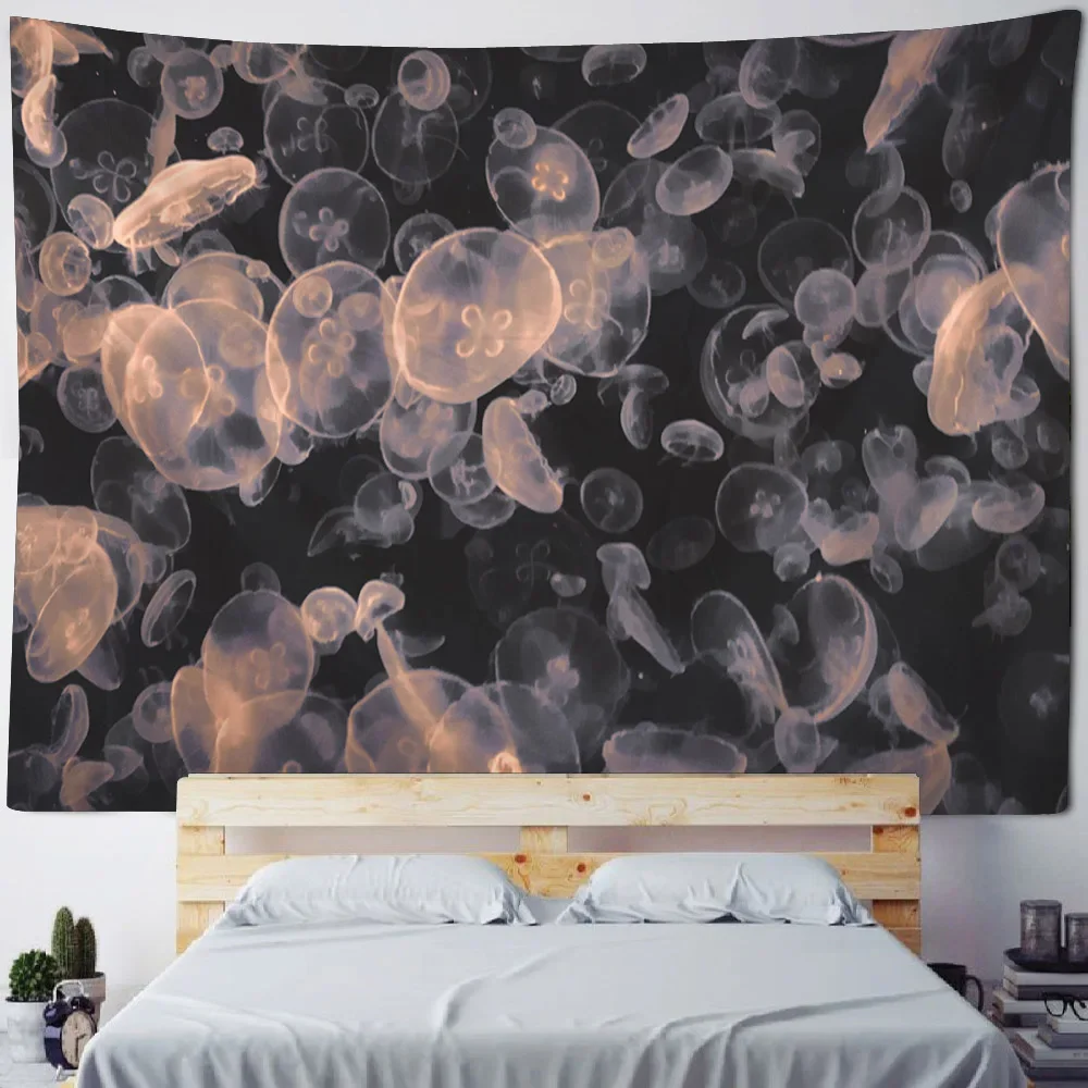 Home decoration tapestry, dreamy jellyfish wall hanging cloth, cartoon art decoration, Bohemian children's room background cloth