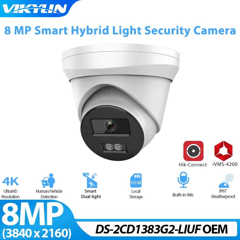 Vikylin Hikvision OEM DSPOE Security Camera for DS-2CD1363G2-LIUF Upgrade 8MP 4K Smart Dual-light Home Surveillance IP Camera