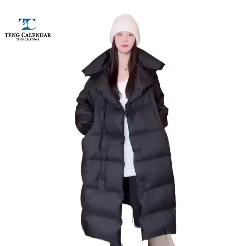 Fashionable Down Jacket, Coffee Colored Cotton Quilt, Medium To Long 90 White Duck Down Jacket, Women's Winter New Product