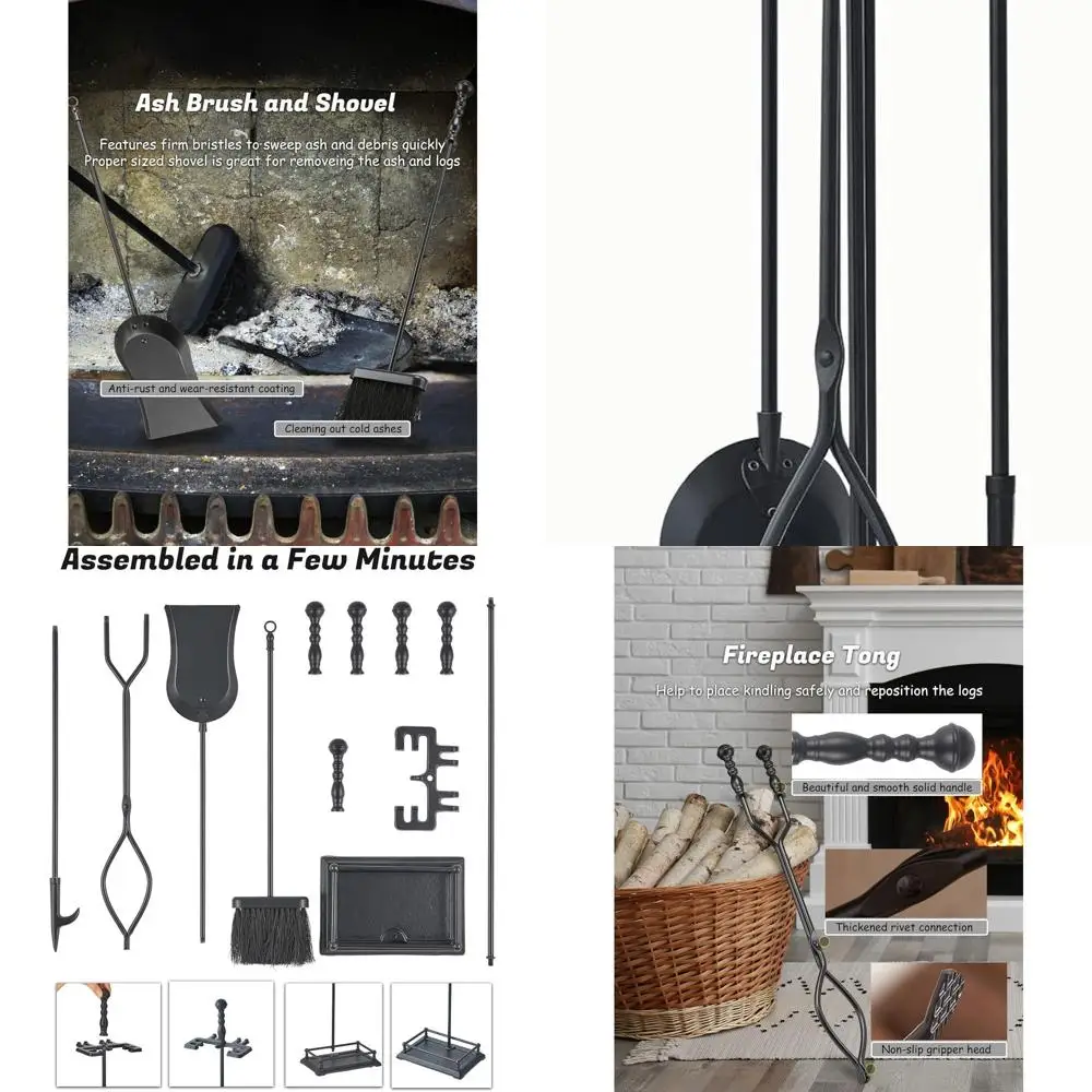 

Retro-Style 5-Piece Fireplace Tool Set with Sturdy Construction for Indoor and Outdoor Use, FTS25BK