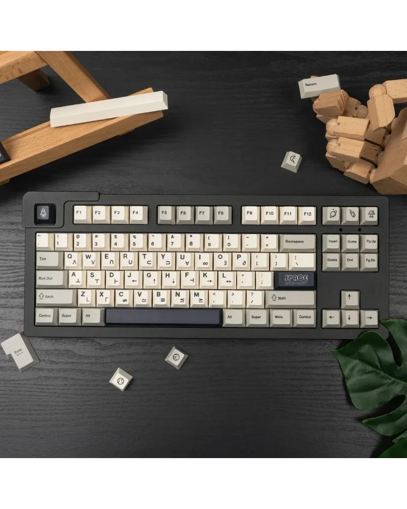 off white and black two tone pbt dye sub keycaps full set oem profile for mechanical keyboards