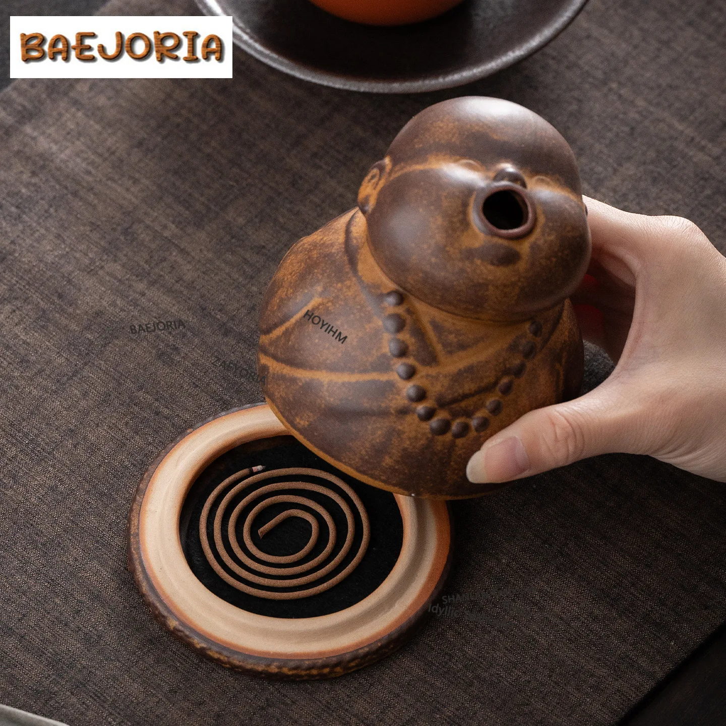BAEJORIA Rustic Glaze Zen-inspired Little Monk Incense Holder Water Fountain Decoration Incense Burners Meditation Censer Gifts