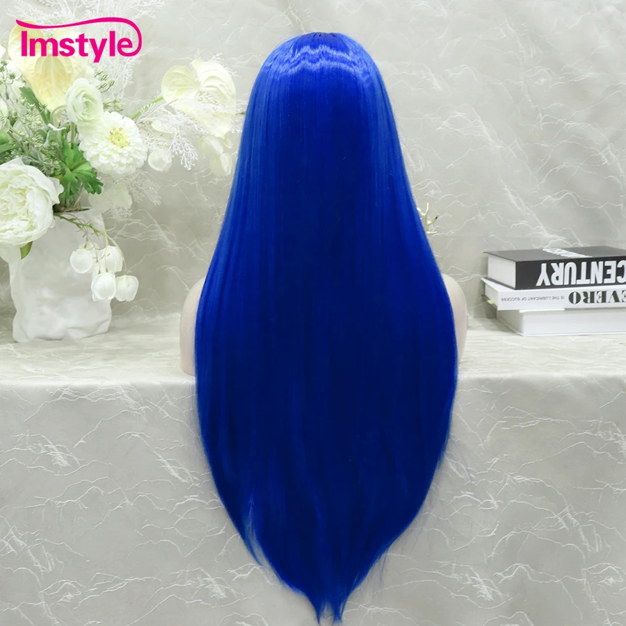 Imstyle Blue Wig Brown Synthetic Lace Front Wig Long Straight Hait Wigs For Women Heat Resistant Fiber Pink Cosplay Wig