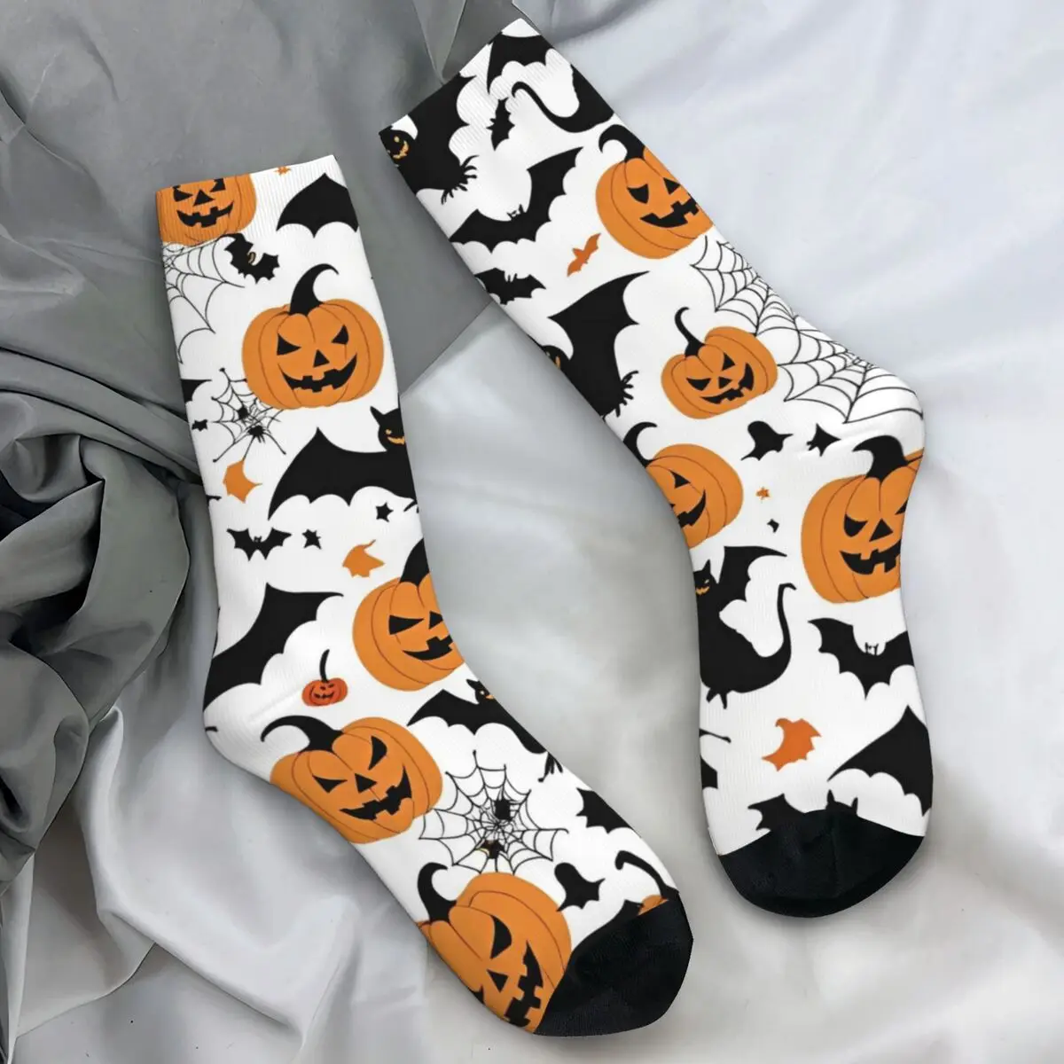 Horror Halloween Pumpkin Bat And Ghost Socks Winter Trick or Treat Stockings Elegant Unisex Men Soft Socks Anti Bacterial Socks