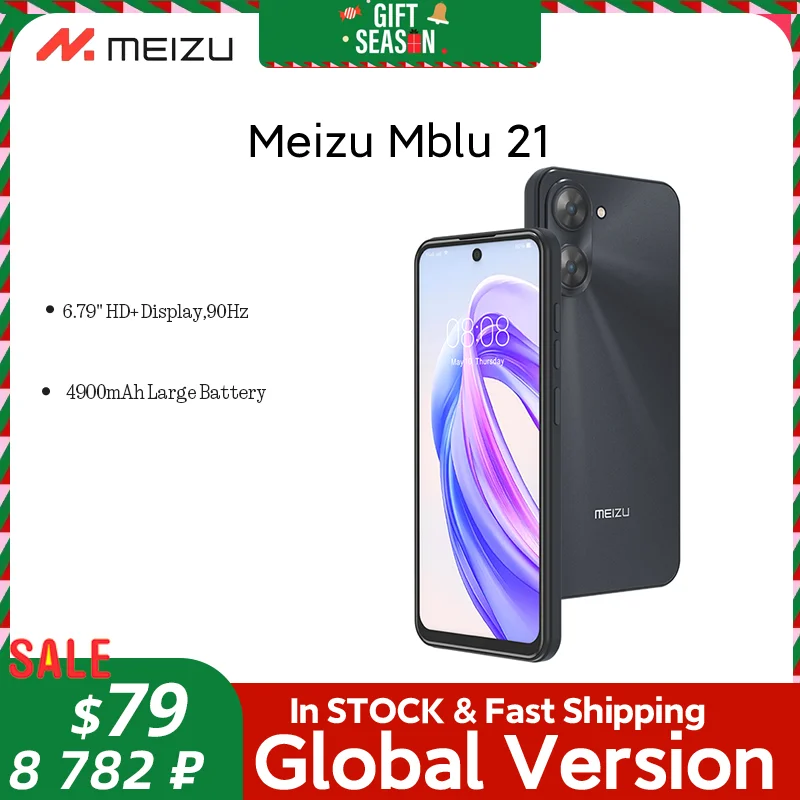 Globale Version Meizu Mblu 21 Smartphone 13 MP Rückfahrkamera 4900 mAh Akku 6,79 Zoll 90 Hz Display UNISOC T606 CPU