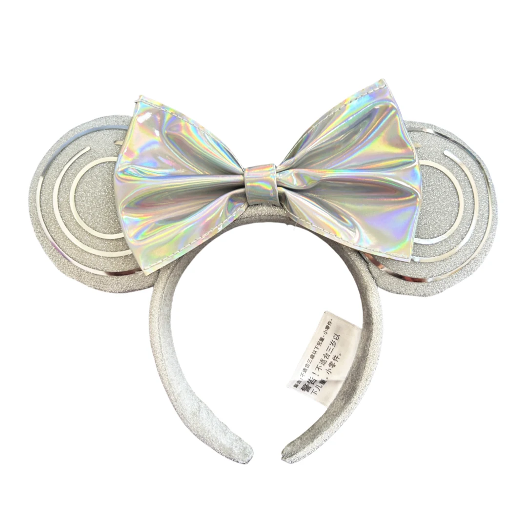 

Disney Silvery Mickey Mouse Headbands PU Leather Bow Minnie Ears Shanghai Disneyland Park TRON Lightcycle Power Run Headband
