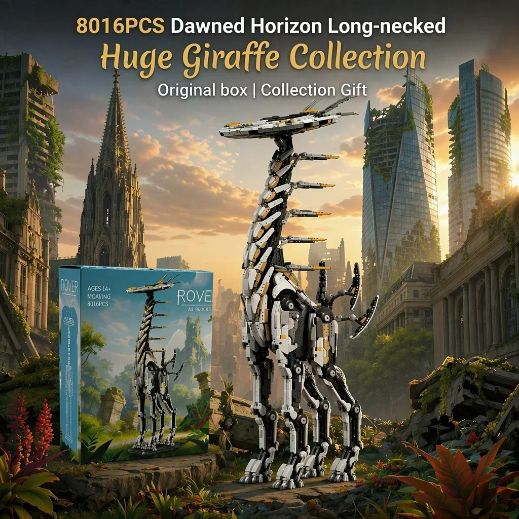 Klemmbausteine Dawned Horizon Langhalsiges Tier Baustein-Set Riesige Version Giraffe Spiel-Sammlung Montagemodell Bausteine Desktop-Dekoration Kreatives Spielzeug Erwachsenen-Geschenk 8016 Teile – Detail 1