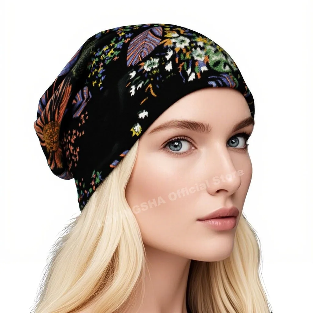Autumn Winter Floral Design Dual-use Women Hats Chemo Cap Loss Alopecia Feminino Skullies Beanies Ladies Thin Girl Scarf M9802