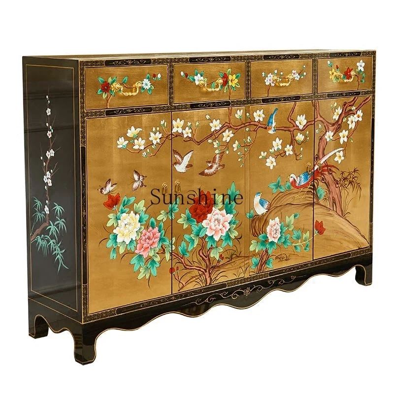 Chinese gold foil hand-painted side cabinet entrance entrance shoe cabinet hall partition