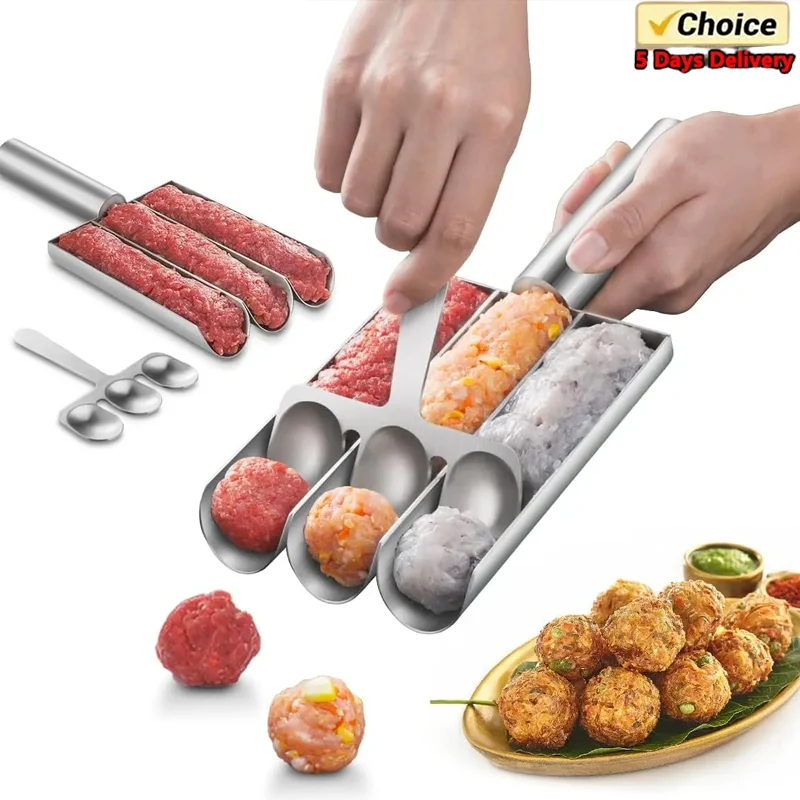 Cuchara para albóndigas de acero inoxidable 304, fabricante de bolas con forma de albóndiga, molde para albóndigas, deslizador de camarones, herramienta de molde para croqueta