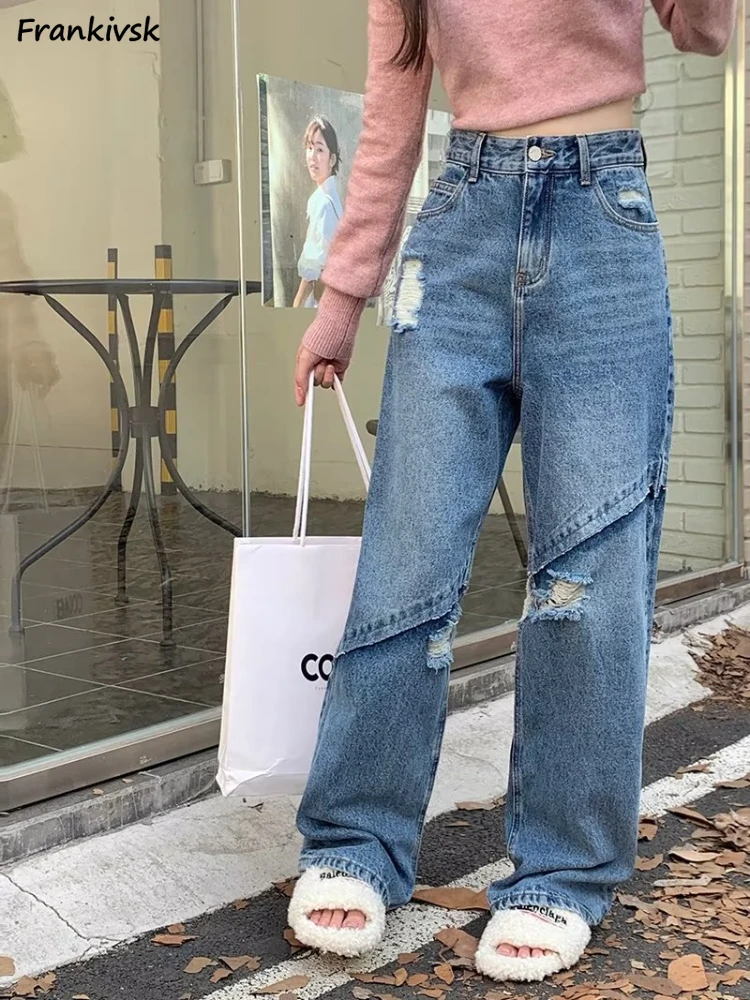 New Autumn Jeans Women S-5XL Denim Blue Chic All-match Baggy Simple Cozy Korean Style Daily College Harajuku Full Length Trouser