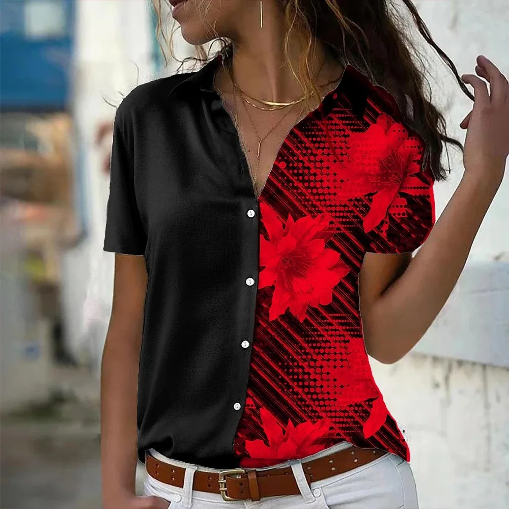 Short Sleeve Floral Pattern Women Casual Shirts Summer Short Sleeve 3D Printed Flower Street Ladies Blouse 3XL Plus Size Shirt