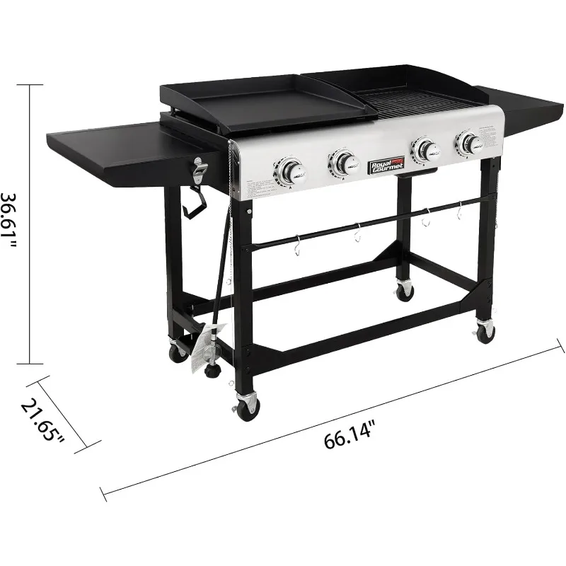 Royal Gourmet GD401C 4-Burner Portable Gas Grill and Griddle Combo with Cover, 48,000 BTUs, Propane Griddle Grill Combo