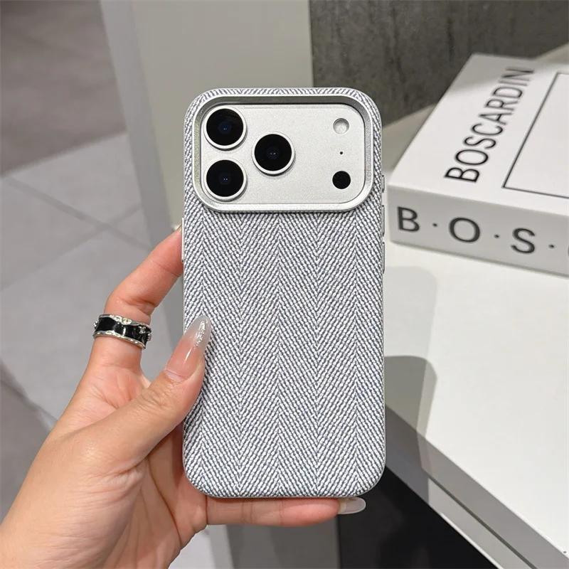 

For Magsafe Business Woven Fabric Texture Phone Case For iPhone 17 Pro Max 15 16 Alloy Lens Wireless Charge Accessories Cover