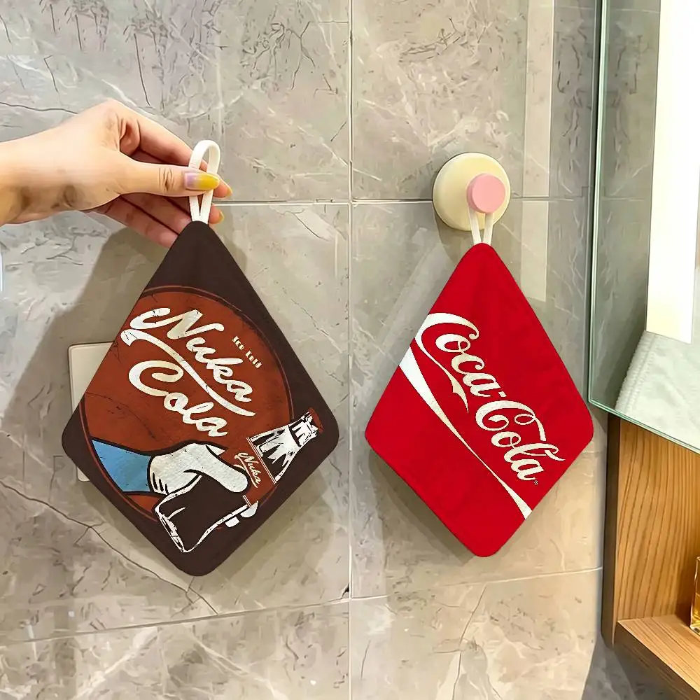 C-Cocas C-cola Vintage Logo Household Hanging Towel, Polyester Cotton Hand Wiping Towel, Sturdy For Bathroom Bedroom