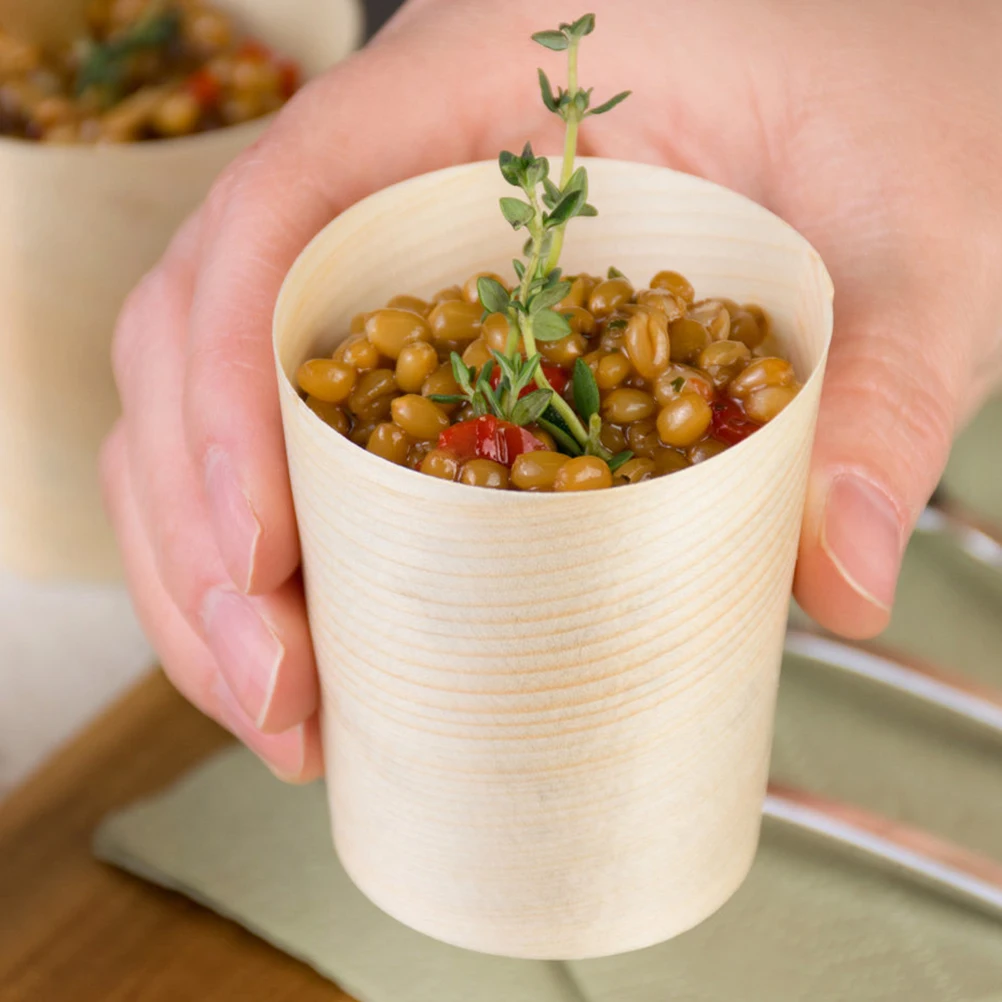 

40 Pcs Wooden Cups Disposable Round Water Cups 4 5CM Eco Friendly Biodegradable Party Restaurant Supplies Portable Salad Holder