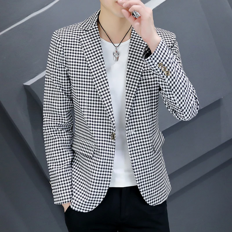

Slim Fit Plaid Men's Suit Jaet Casual Briti Sle Faionable Spring Autumn New Arrival Single Breasted Busin Coat