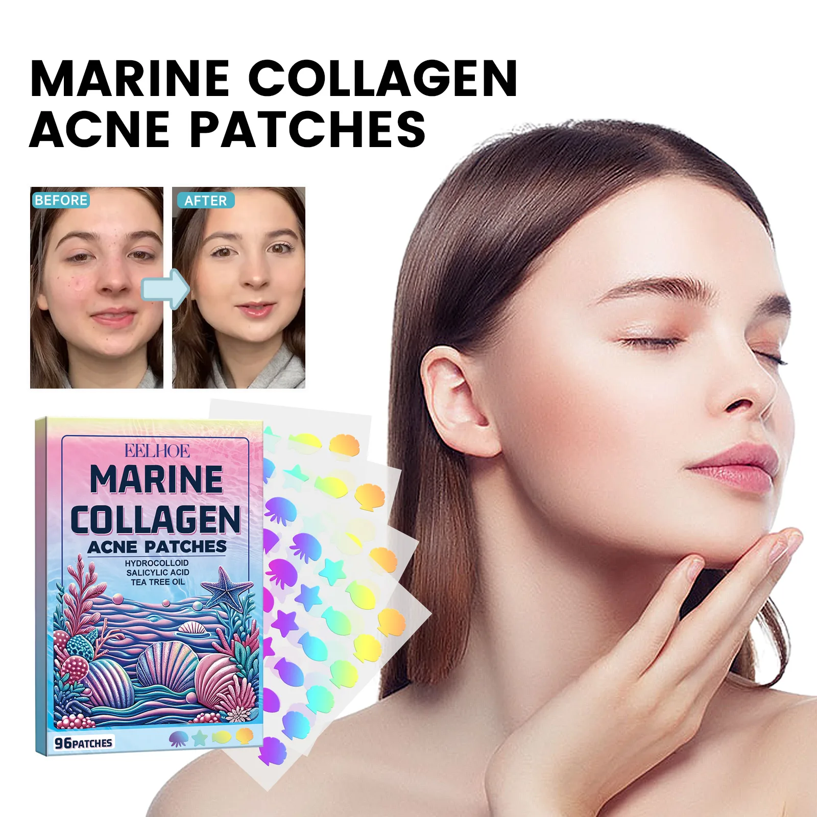 96pcs Pimple Patches Cute, Ocean Series shapes Pimple Patches for Face, Contains Salicylic Acid Tea Tree Oil