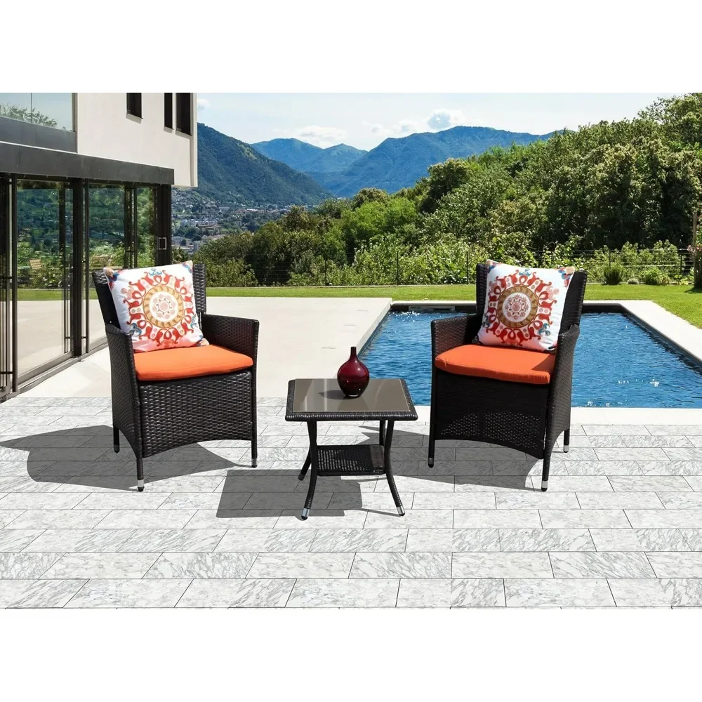 

20" Outdoor Side Table Tempered Glass Top Coffee Table Square Wicker End Table with Storage, Aluminum Frame-Brown